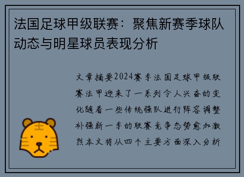法国足球甲级联赛：聚焦新赛季球队动态与明星球员表现分析
